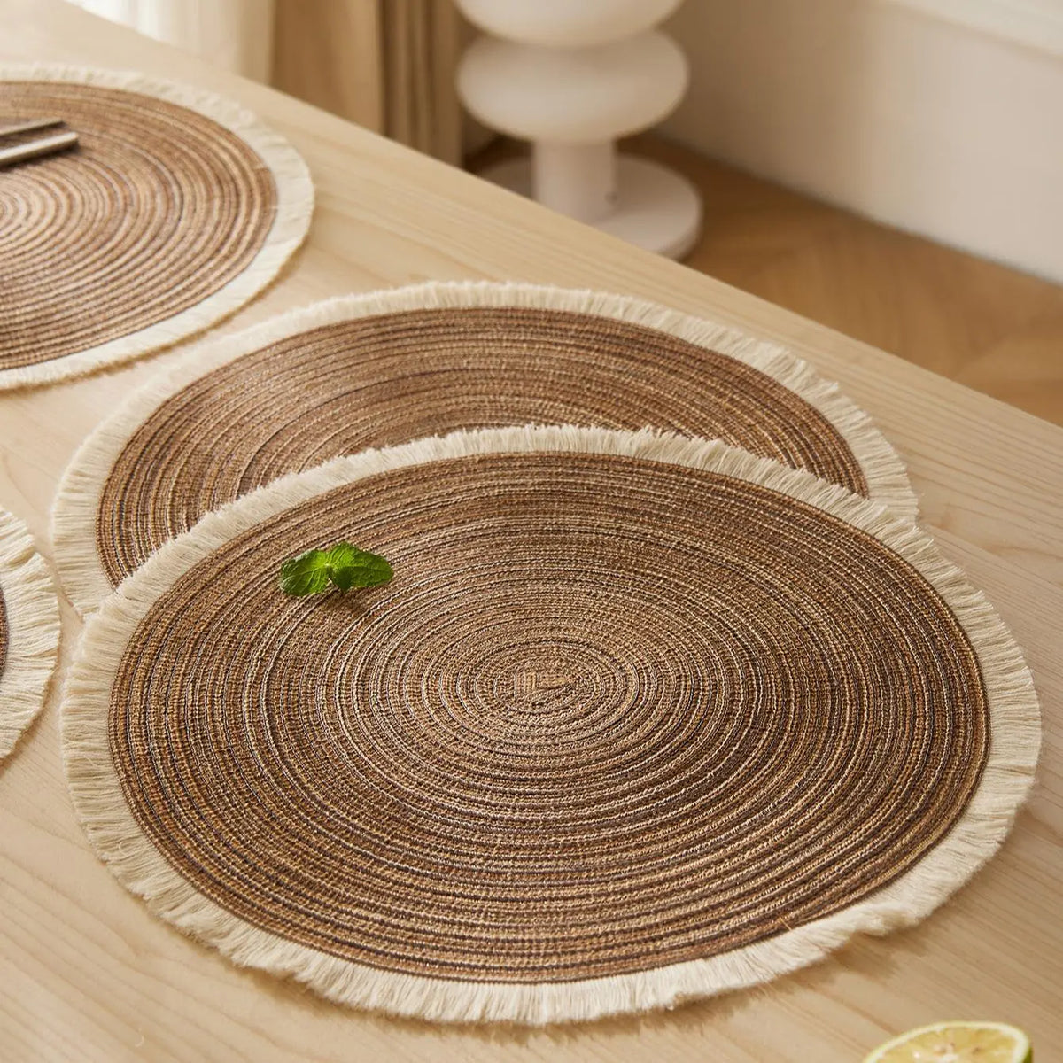 Round Boho Style Raffia Rope Placemat, 4 Counts/set Washable Table Mat, Coffee Table Mat, Decorative Place Mat, Boho Placemats Set for Home Kitchen Dining Room