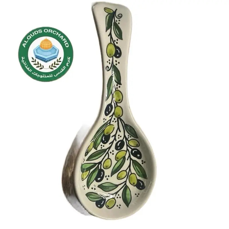 AlQuds Orchard Large 9-inch Spoon Rest Handcrafted in Al-Khalil Palestine Traditional Tableware Cutlery for Dining Enthusiasts