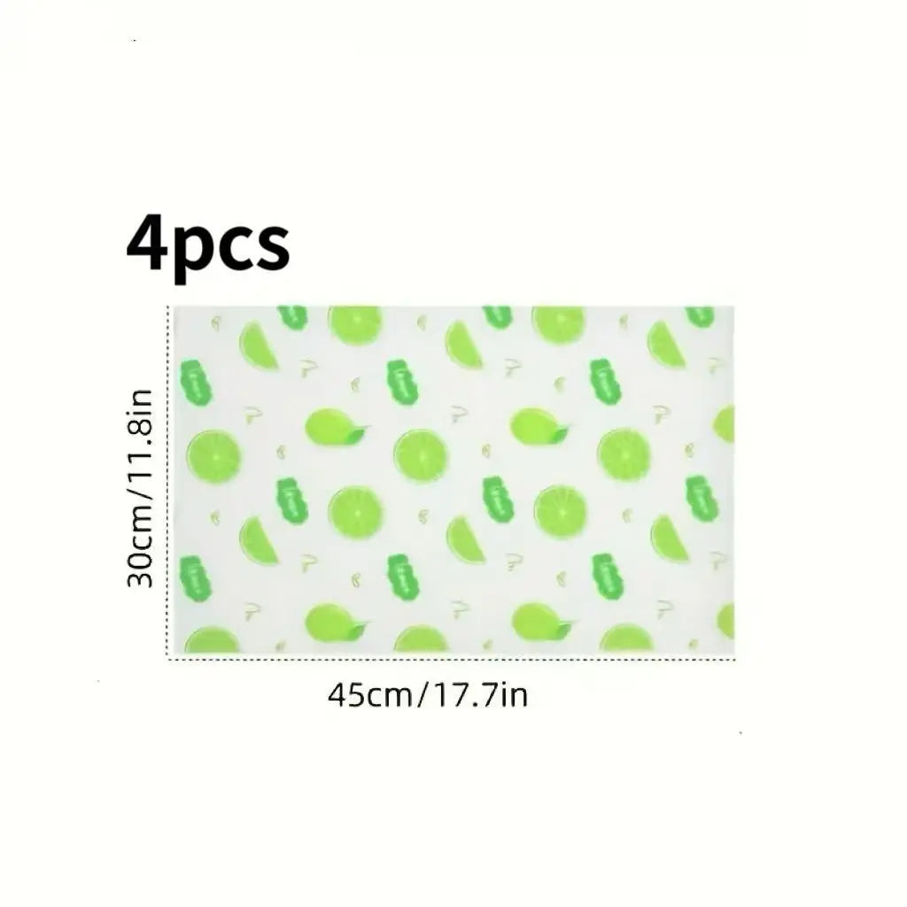 4pcs Thick Kitchen Refrigerator Mats, Washable, Cuttable, Oil-Resistant, Easy to Clean, Durable Non-Slip, Vibrant Lemon Pattern, for Fridge, Shelves, Freezer, Cabinets