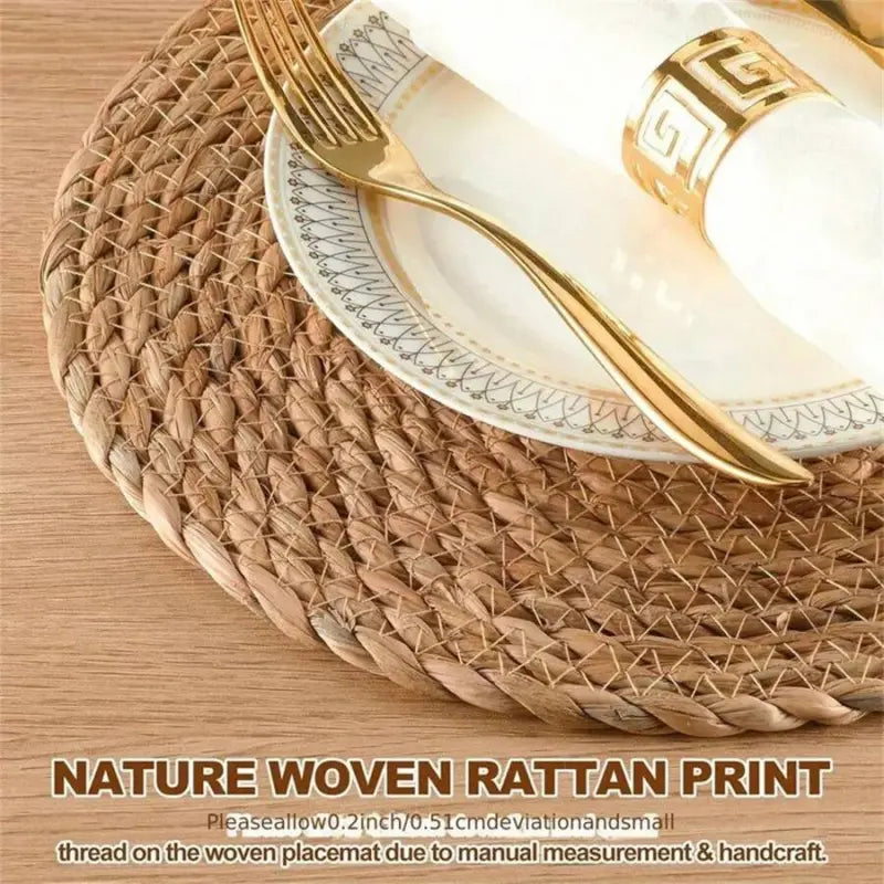 6 pack hand woven round water hyacinth placemats heat resistant non slip natural rattan table mats farmhouse Boho Placemats Set boho dining table decor