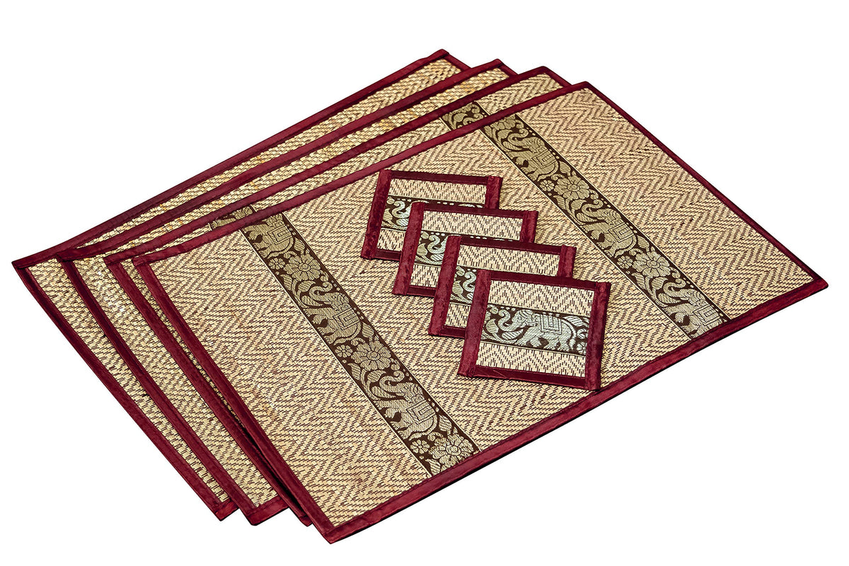Hand-Woven Wicker Reed Placemats Coaster Set Alternative to Plastic Heat Resistant + Eco-Friendly Thai Style Durable Placemats, Available in 3 Different Sizes for Dining Table Set of 4