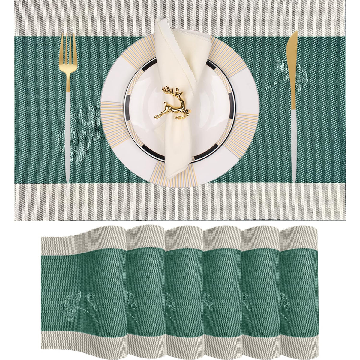 PIGCHCY Beige Placemats Set of 4 Vinyl PVC Durable Place Mats for Dining Table,Heat Resistant Non-Slip Woven Tabel Mats (18x12 inches, Beige)