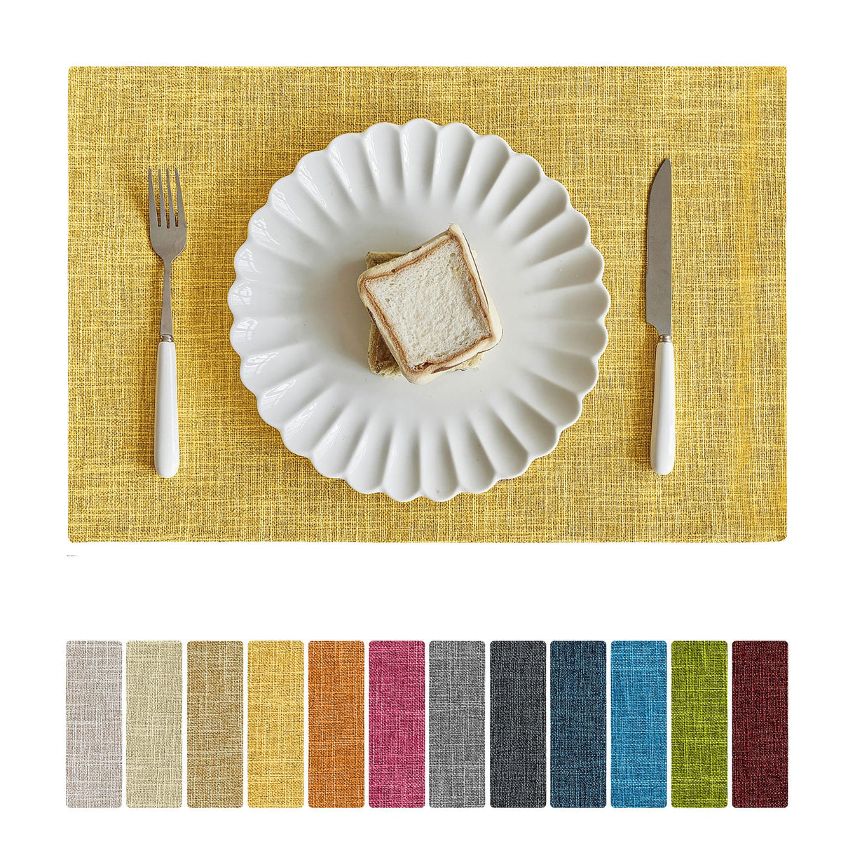 Softalker Faux Linen Cloth Placemats Set of 6-12 x 18 Inch, Navy