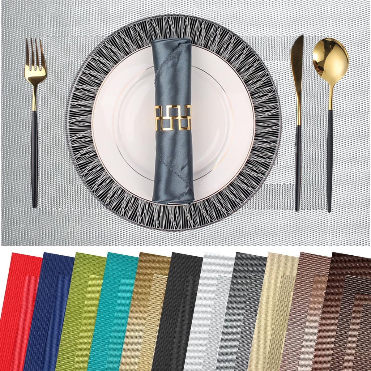 PIGCHCY Beige Placemats Set of 4 Vinyl PVC Durable Place Mats for Dining Table,Heat Resistant Non-Slip Woven Tabel Mats (18x12 inches, Beige)