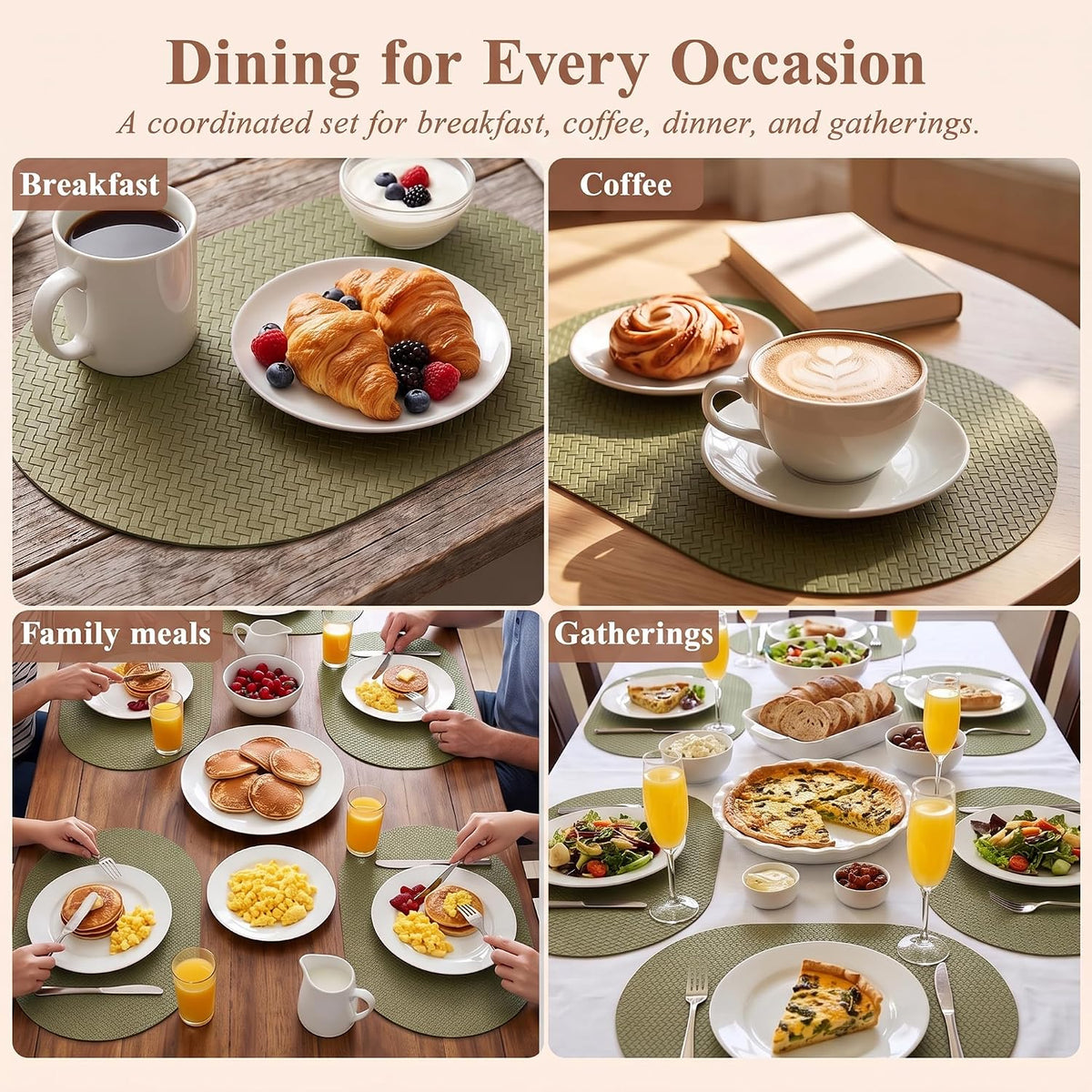 Woven Faux Leather Oval Placemats Set of 4/6 with Coasters & Tray, Heat Resistant, Non-Slip, Washable Dining Table Mats