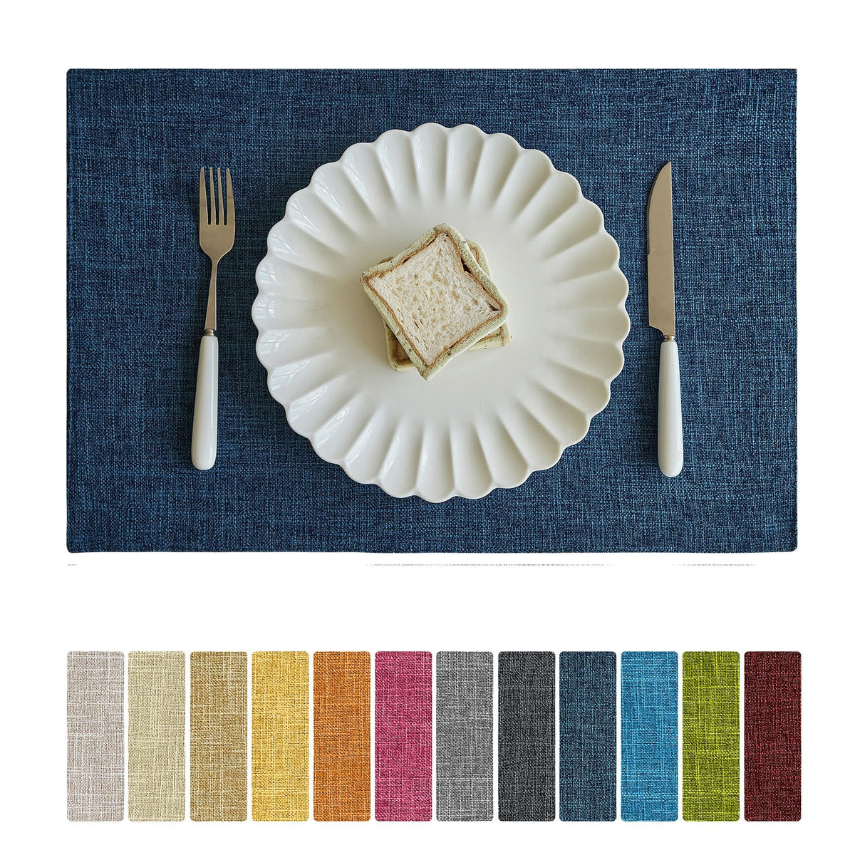 Softalker Faux Linen Cloth Placemats Set of 6-12 x 18 Inch, Navy