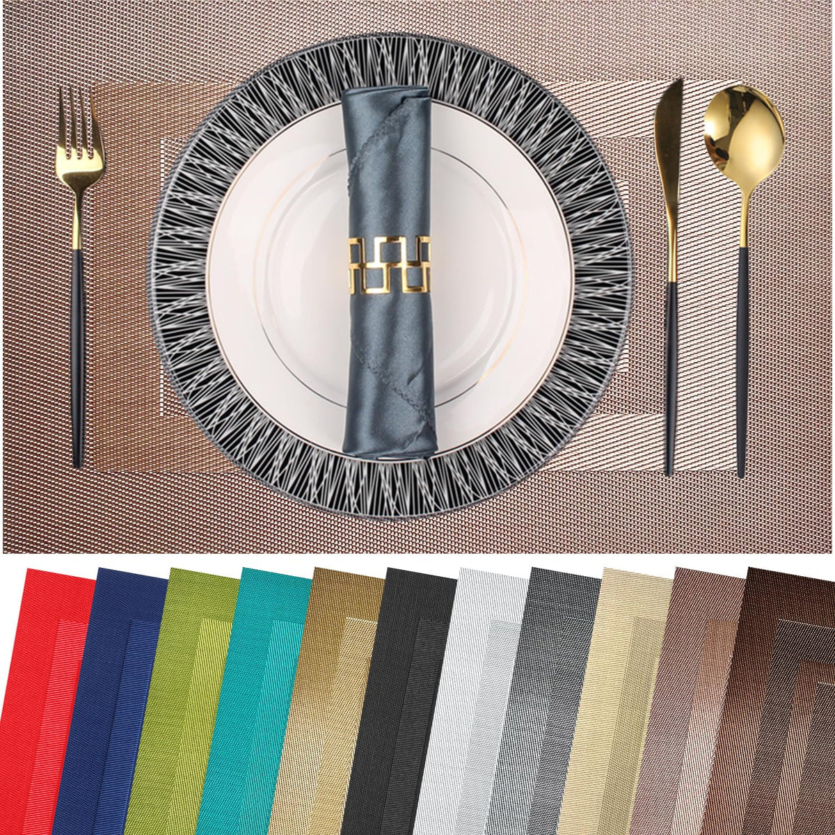 PIGCHCY Beige Placemats Set of 4 Vinyl PVC Durable Place Mats for Dining Table,Heat Resistant Non-Slip Woven Tabel Mats (18x12 inches, Beige)