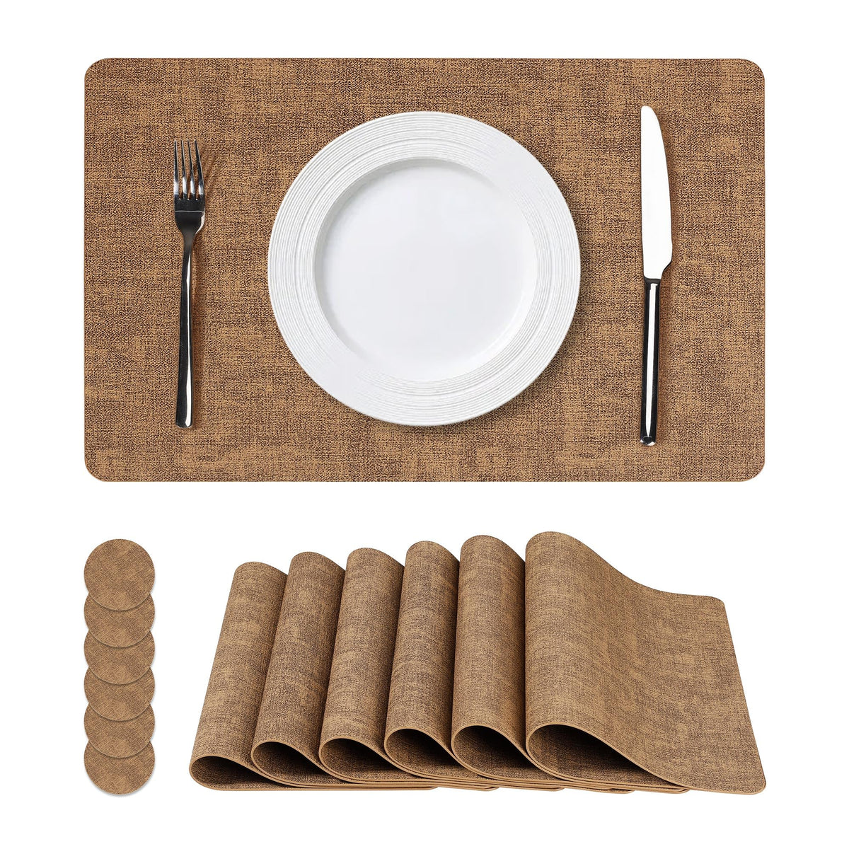 NCUE Vinyl Placemats Set of 8, 17"x12" Wipeable Place Mats with Coasters