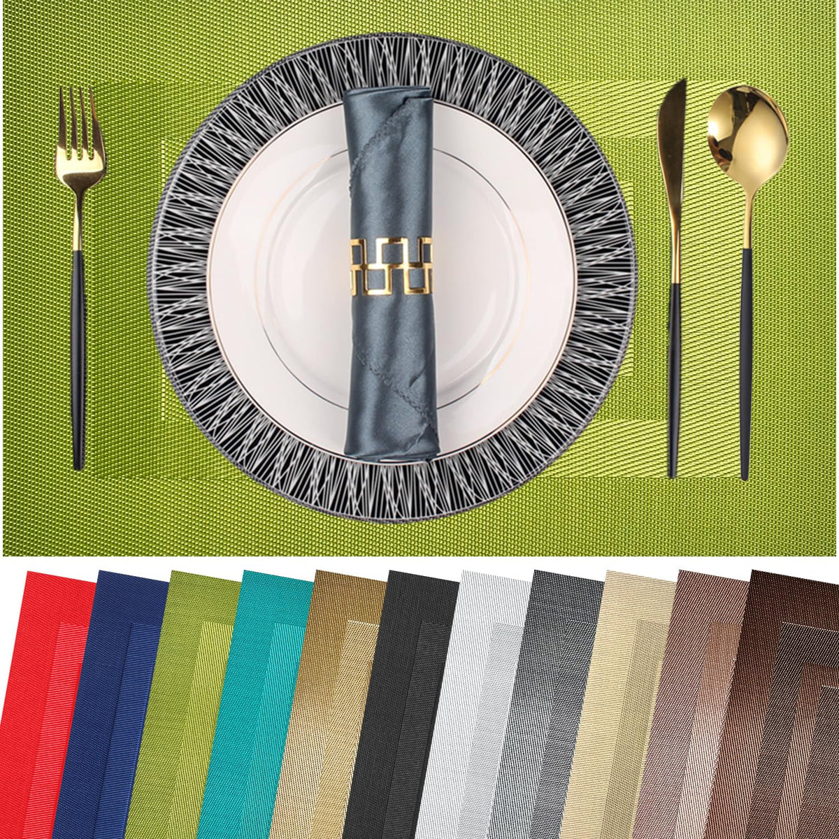 PIGCHCY Beige Placemats Set of 4 Vinyl PVC Durable Place Mats for Dining Table,Heat Resistant Non-Slip Woven Tabel Mats (18x12 inches, Beige)