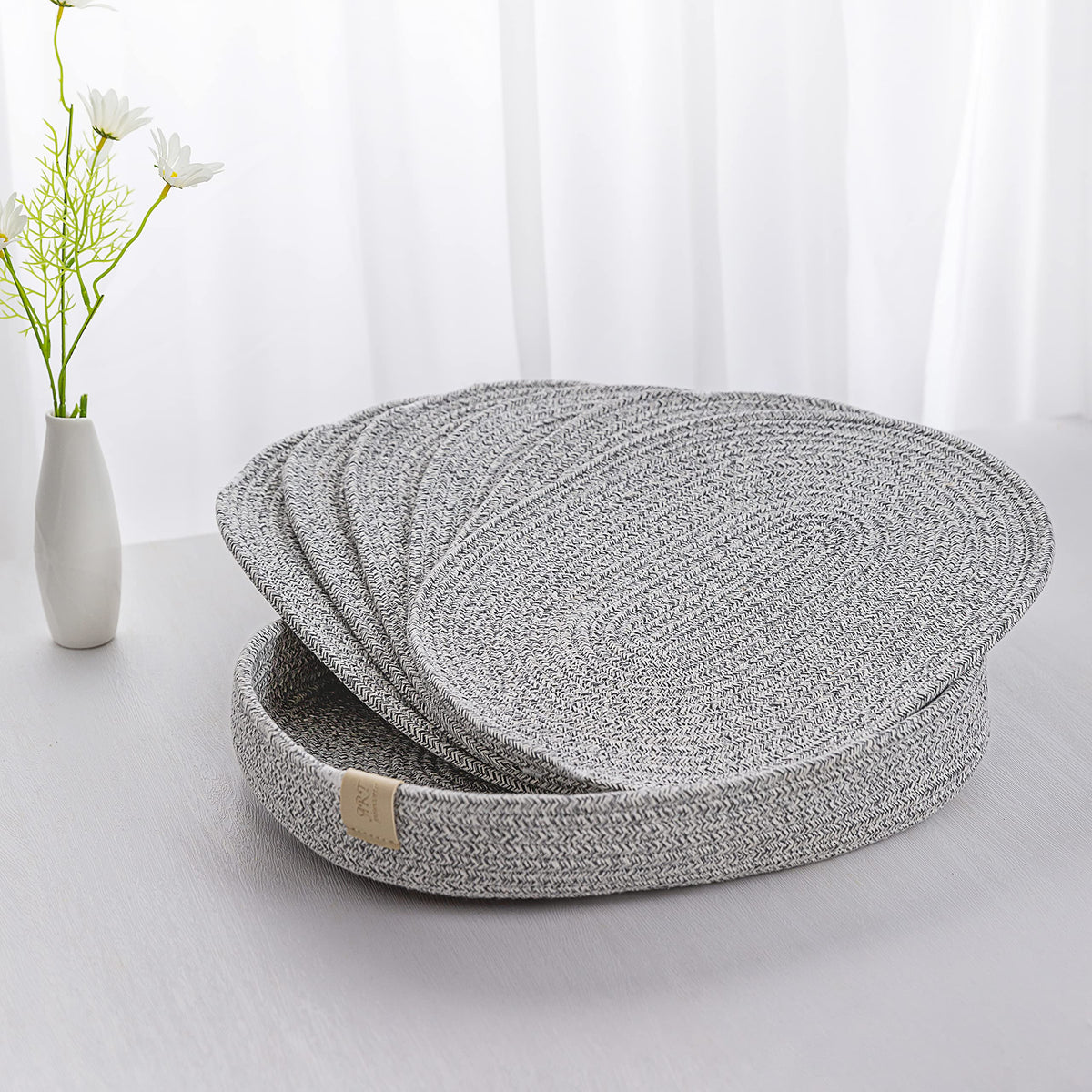 Oval Placemats Set of 6 with Coasters & Holder, Taupe Mix