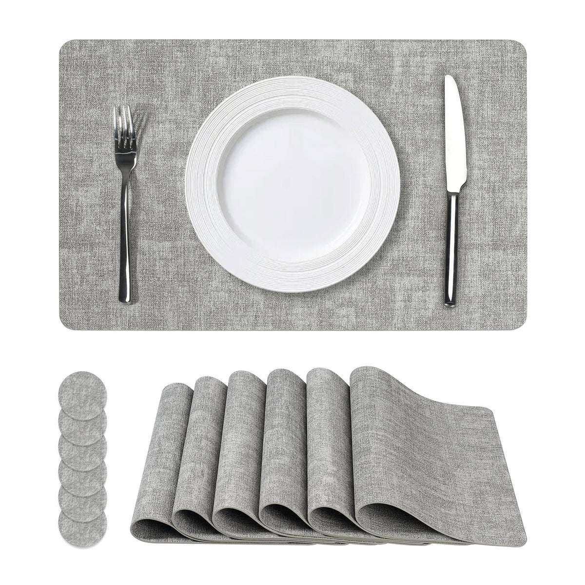 NCUE Vinyl Placemats Set of 8, 17"x12" Wipeable Place Mats with Coasters