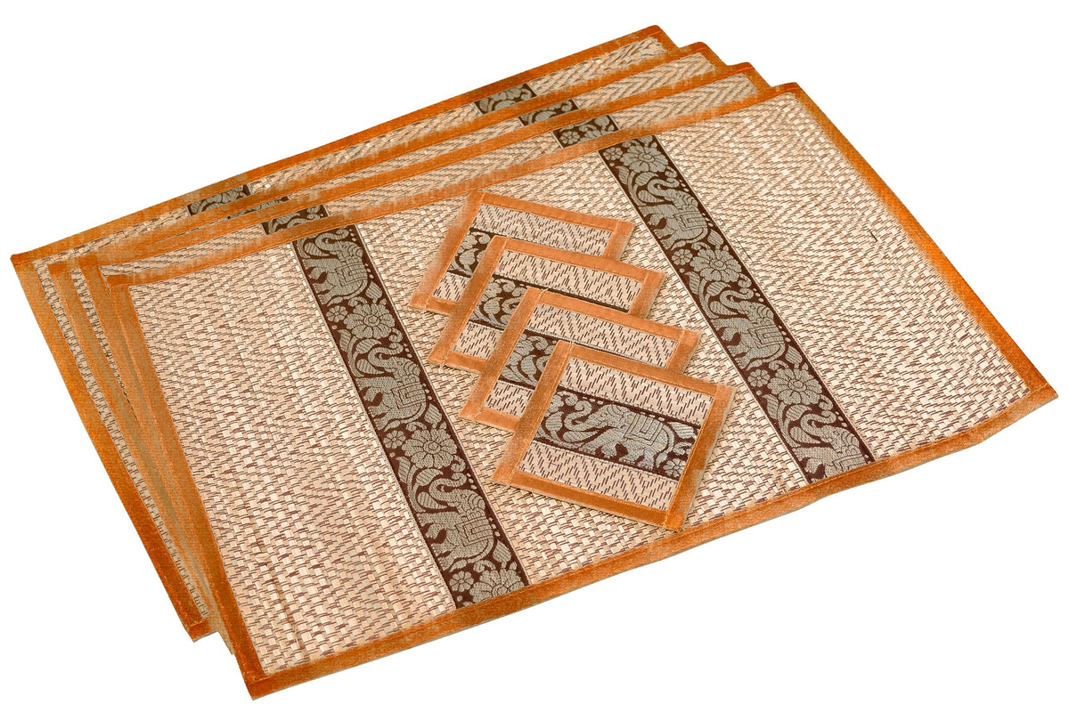 Hand-Woven Wicker Reed Placemats Coaster Set Alternative to Plastic Heat Resistant + Eco-Friendly Thai Style Durable Placemats, Available in 3 Different Sizes for Dining Table Set of 4