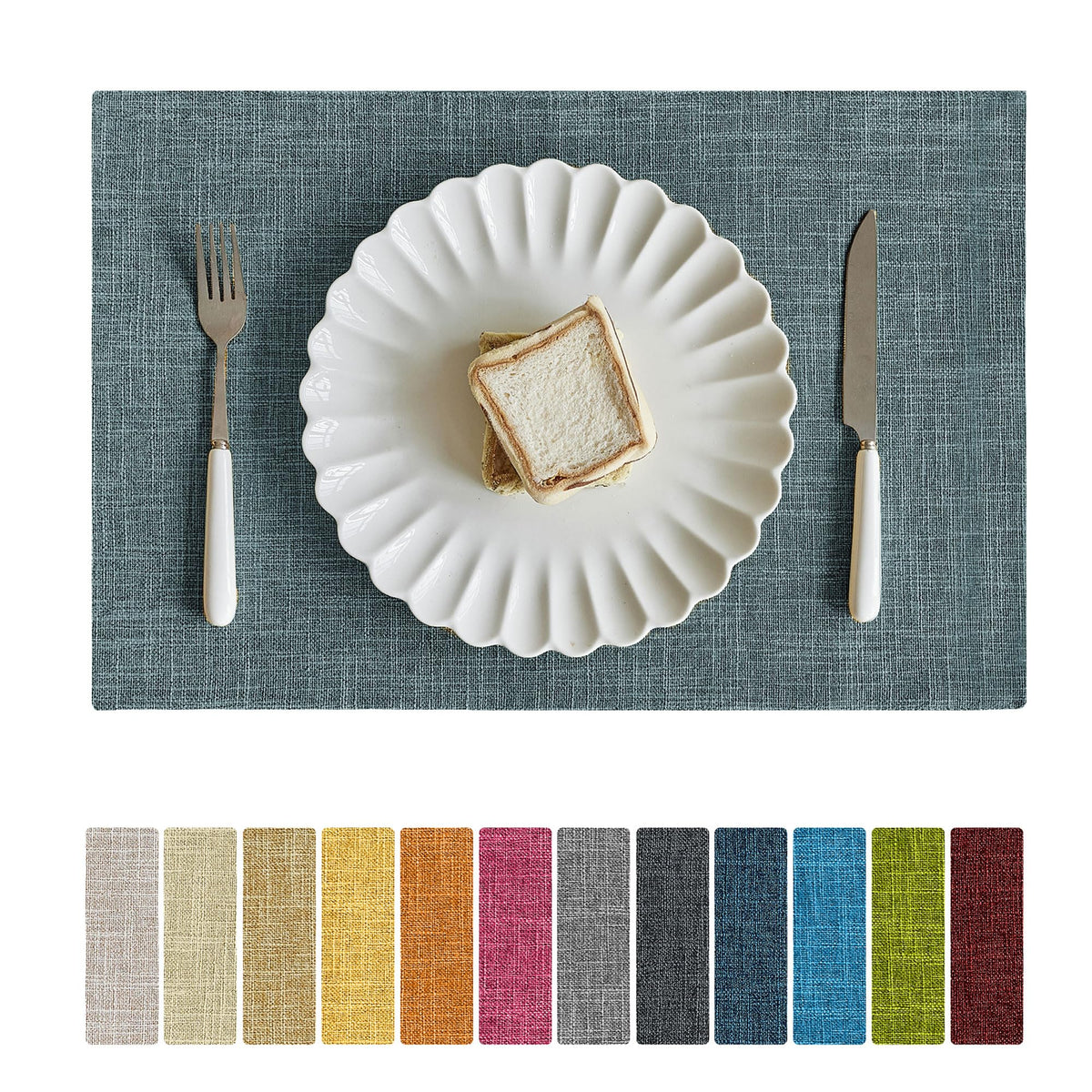 Softalker Faux Linen Cloth Placemats Set of 6-12 x 18 Inch, Navy