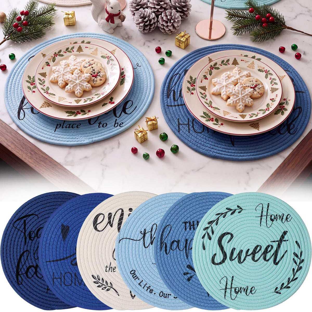 13 Inch Round Cotton Placemat Set of 6 Woven Boho Coasters Table Mats Dining Table Setting Decor Washable Heat Resistant Farmhouse Circle Place Mats for Home Accessories(Brown)
