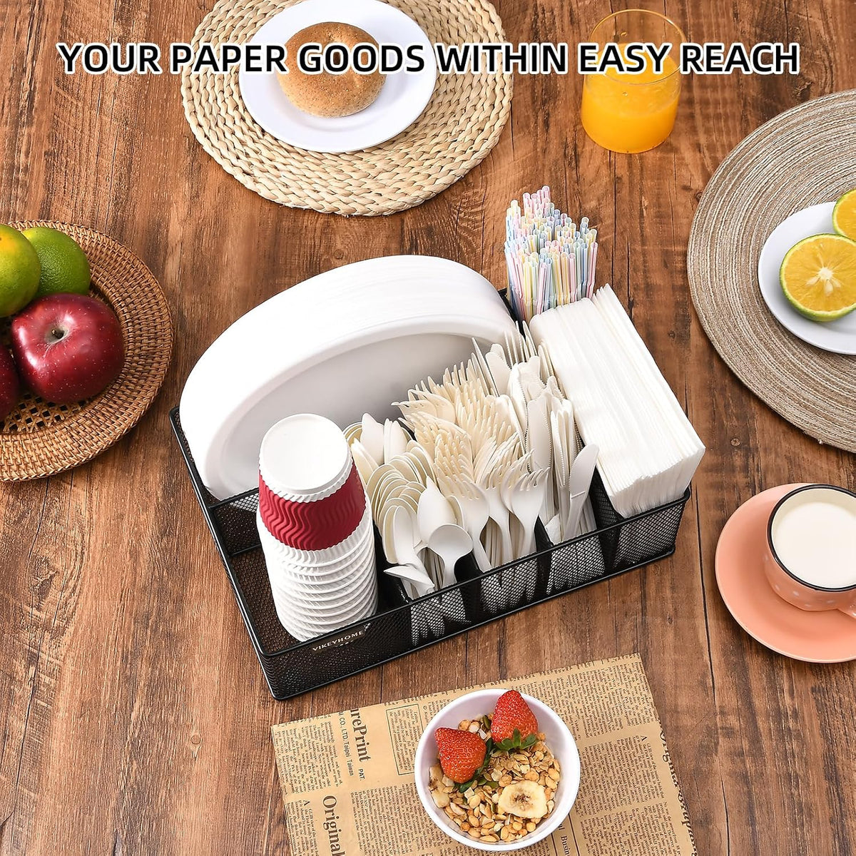 Paper Plate Organizer for Countertop, Black