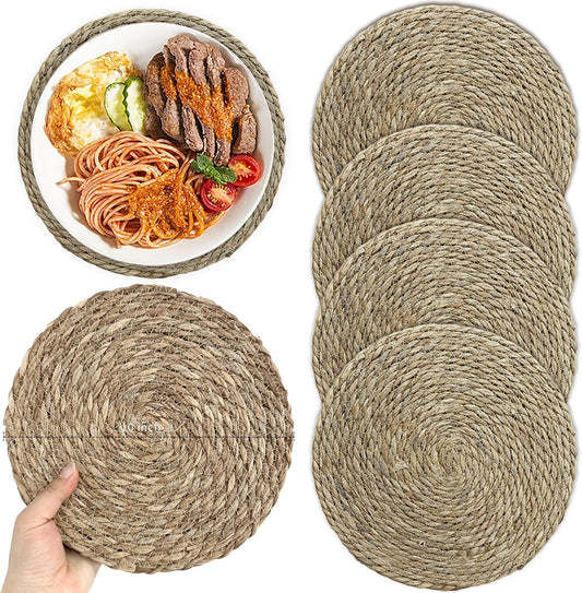 Small Woven Placemats Set of 4, 10 Inch Mini Rattan Placemats Coaster Wicker Place Mats,Natural Farmhouse Jute Braided Table Runner for Small Tableware Please Choose Carefully (10 Inch)