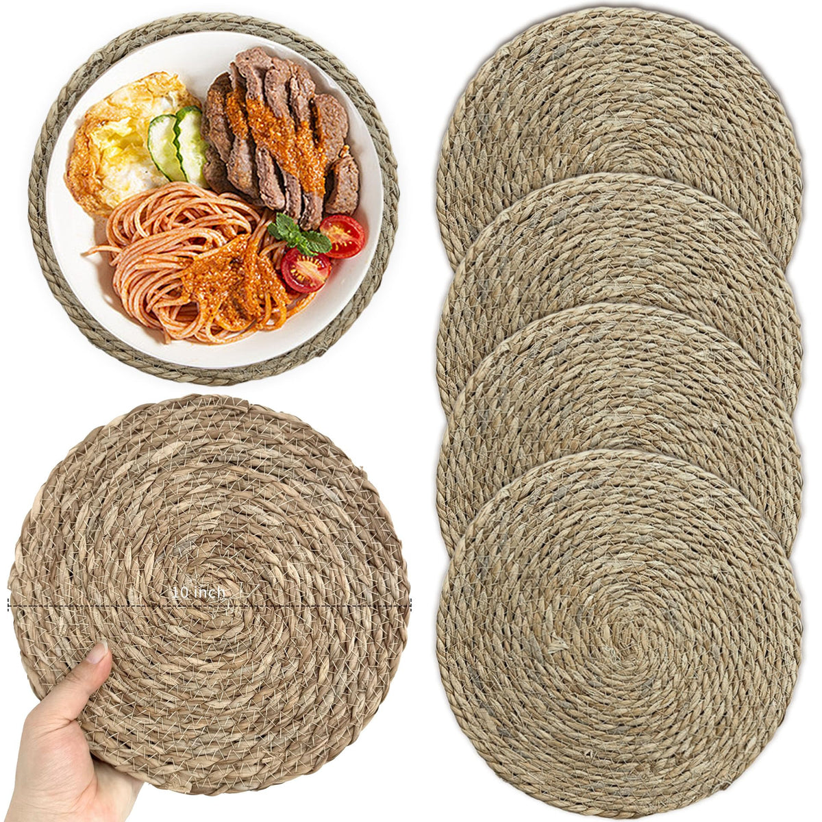 Small Woven Placemats Set of 4, 10 Inch Mini Rattan Placemats Coaster Wicker Place Mats,Natural Farmhouse Jute Braided Table Runner for Small Tableware Please Choose Carefully (10 Inch)