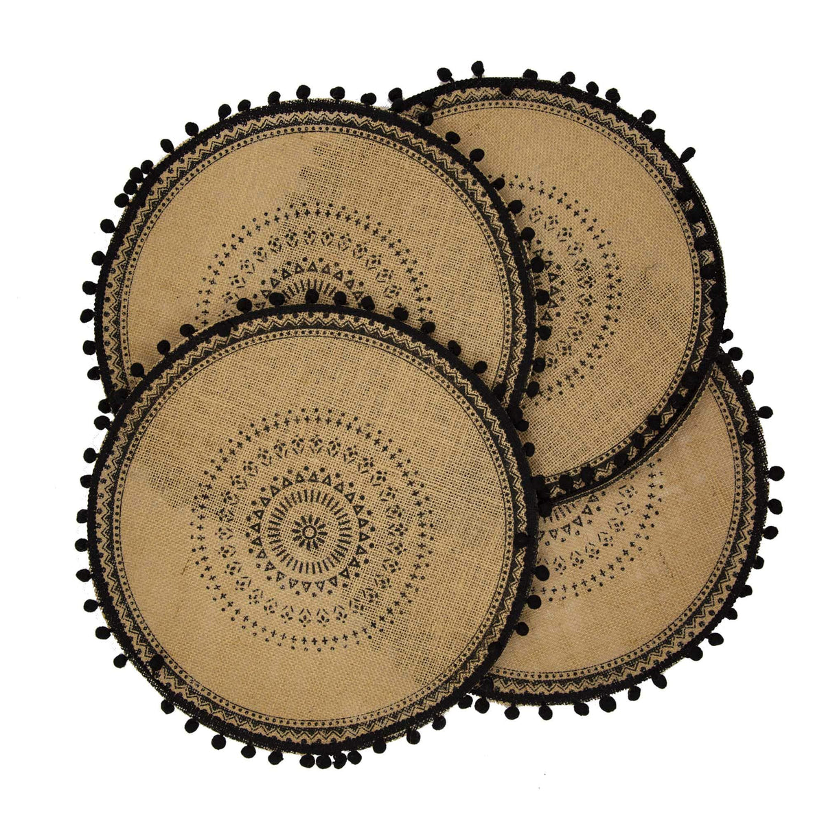 Round Placemats Set of 6, Dining Winter Modern Dinner Braided Beige Boho Round Table and Fall Circle Placemats Boho Tssels Runner Kitchen Table Plate Mats Set of 6 (Colour A)