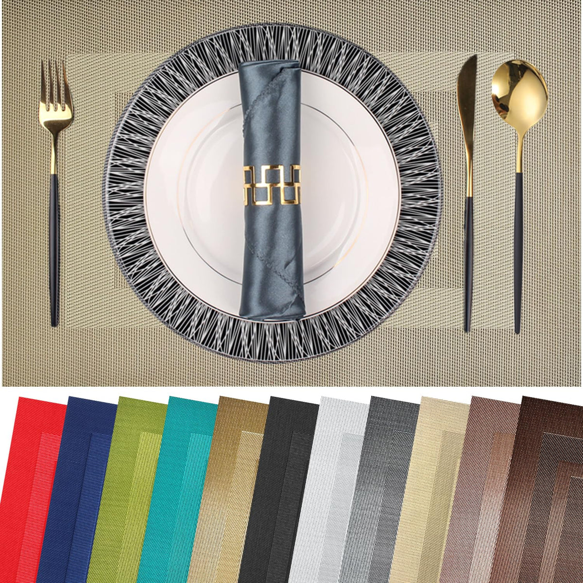 PIGCHCY Beige Placemats Set of 4 Vinyl PVC Durable Place Mats for Dining Table,Heat Resistant Non-Slip Woven Tabel Mats (18x12 inches, Beige)