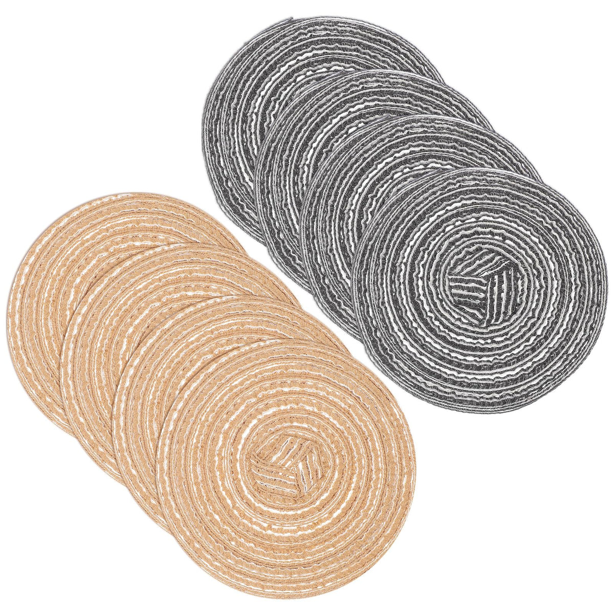 uxcell 8 Pcs Round Woven Placemats, 4.3 Inch Braided Washable Placemat Heat Resistant Decorative Place Mat for Kitchen Dining Table Countertop, Coffee/Khaki