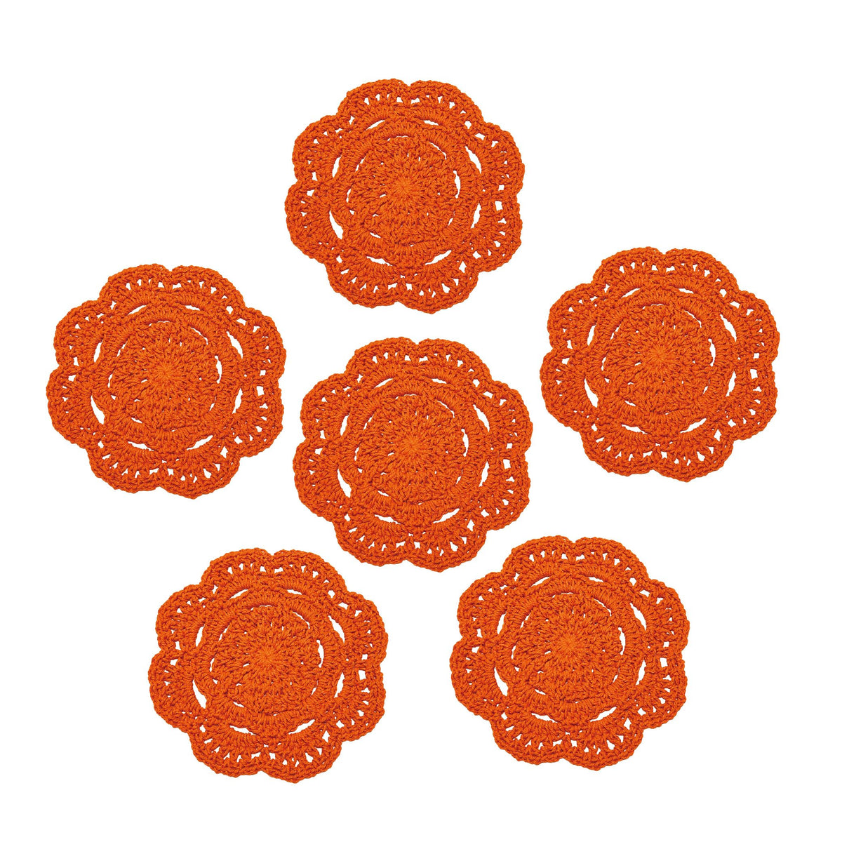 KuGuo Crochet Cotton Coasters, 6 Pack, 6 Inch Round, White