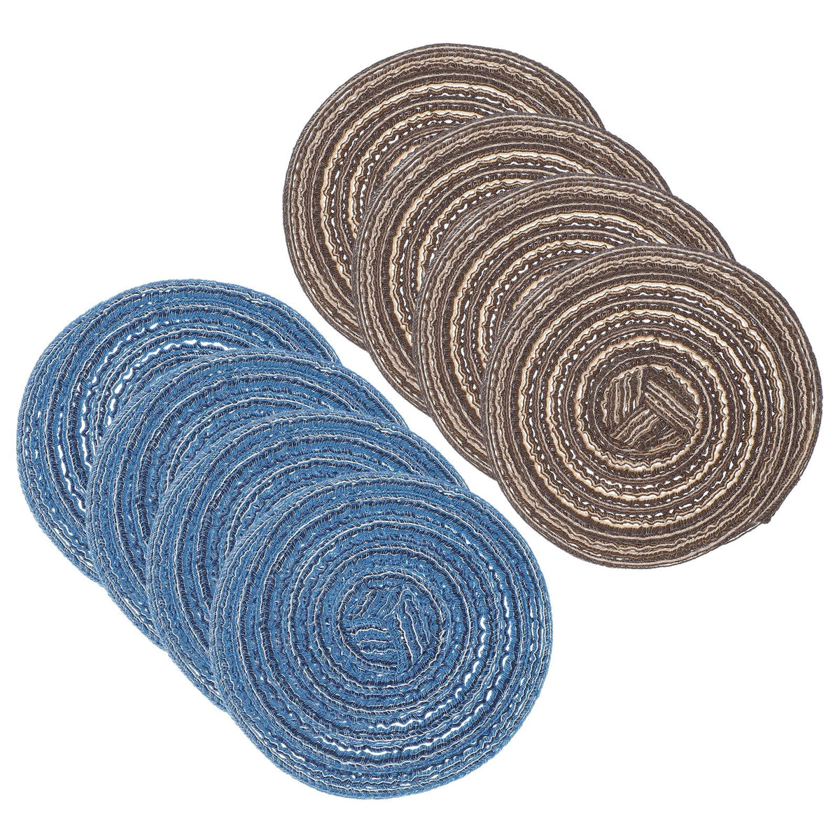 uxcell 8 Pcs Round Woven Placemats, 4.3 Inch Braided Washable Placemat Heat Resistant Decorative Place Mat for Kitchen Dining Table Countertop, Coffee/Khaki