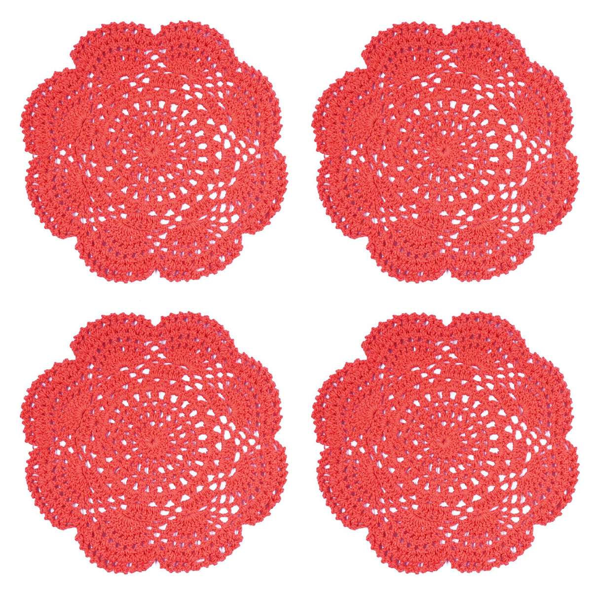 Phantomon 8 Inch Doilies Crochet Round Lace Doily Handmade Placemats 100% Cotton Crocheted Coasters, Pack of 4 (Burgundy)