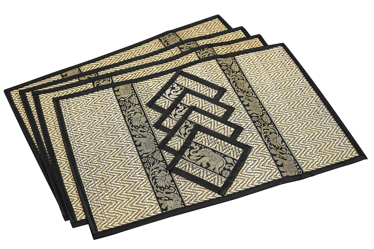 Hand-Woven Wicker Reed Placemats Coaster Set Alternative to Plastic Heat Resistant + Eco-Friendly Thai Style Durable Placemats, Available in 3 Different Sizes for Dining Table Set of 4