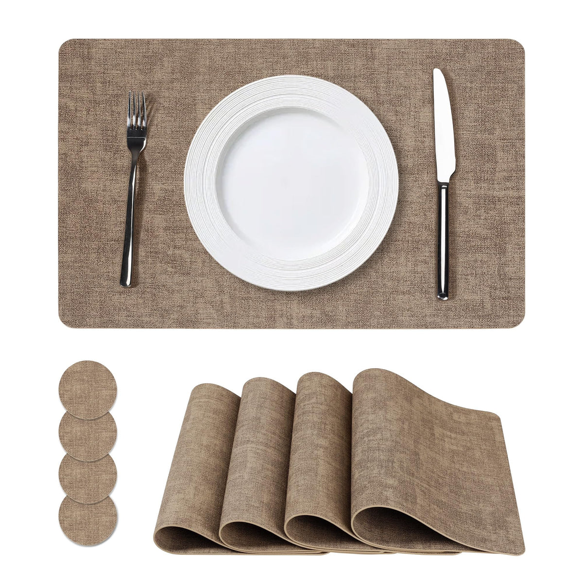 NCUE Vinyl Placemats Set of 8, 17"x12" Wipeable Place Mats with Coasters