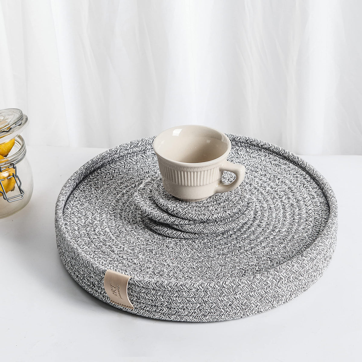 9-Piece Cotton Rope Placemats, Coasters & Holder, Off White