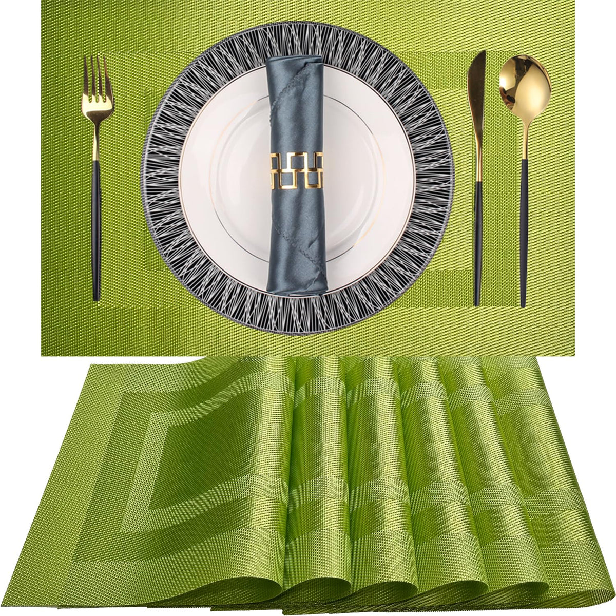 PIGCHCY Beige Placemats Set of 4 Vinyl PVC Durable Place Mats for Dining Table,Heat Resistant Non-Slip Woven Tabel Mats (18x12 inches, Beige)