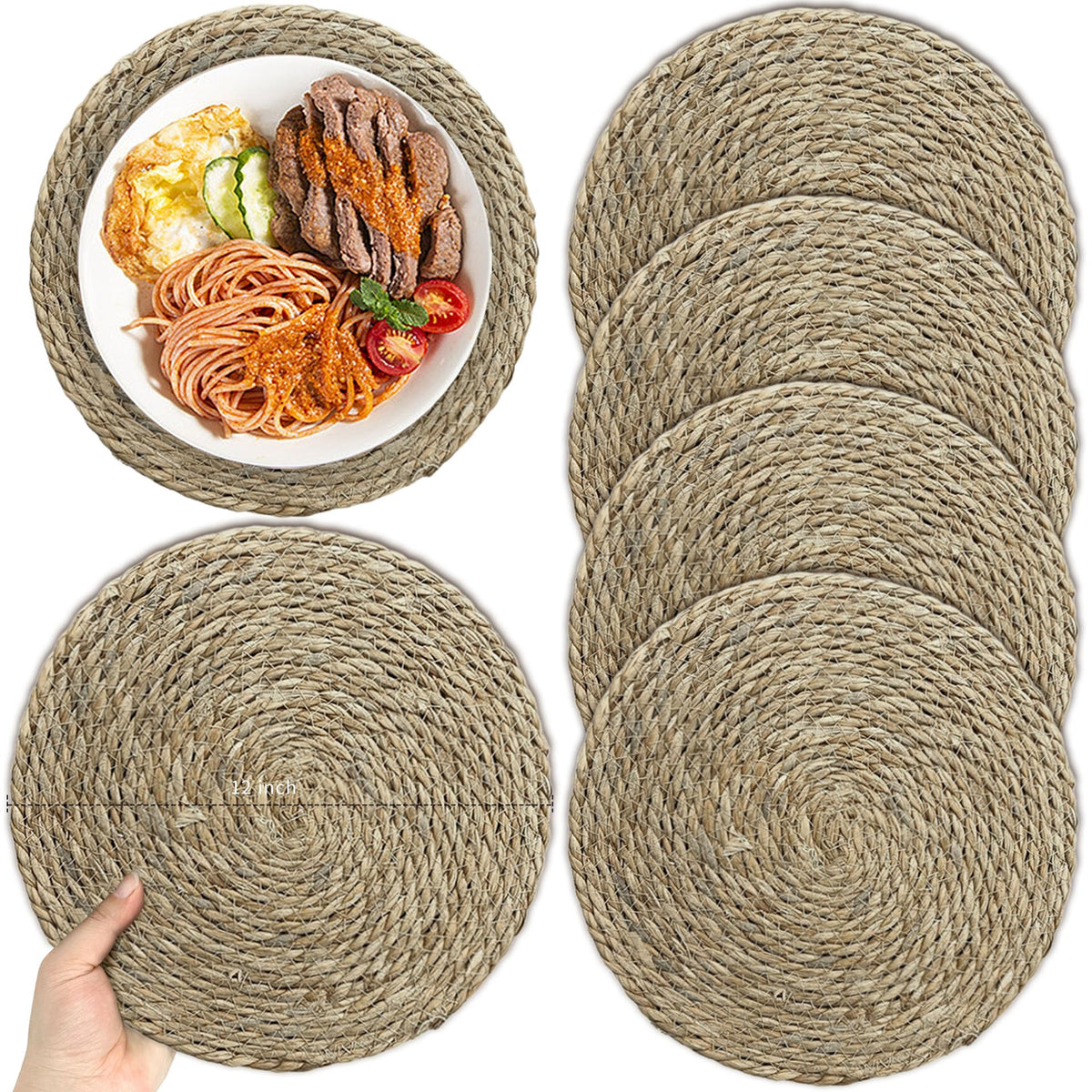 Small Woven Placemats Set of 4, 10 Inch Mini Rattan Placemats Coaster Wicker Place Mats,Natural Farmhouse Jute Braided Table Runner for Small Tableware Please Choose Carefully (10 Inch)
