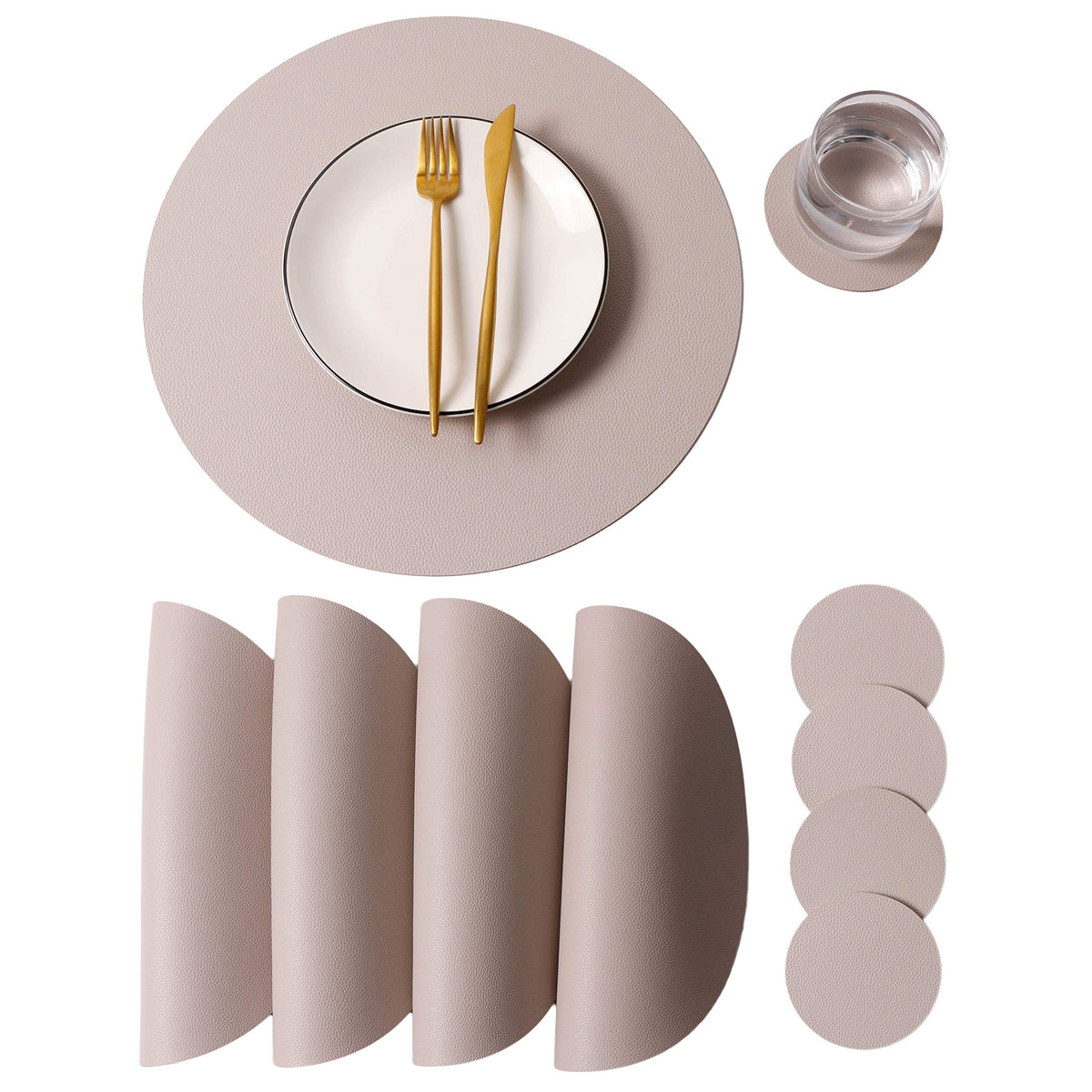 Wipeable Placemats and Coasters Leather Table Mats Waterproof Heat-Resistant Easy to Clean for Dining Table Set Kitchen Table Set of 6, Red