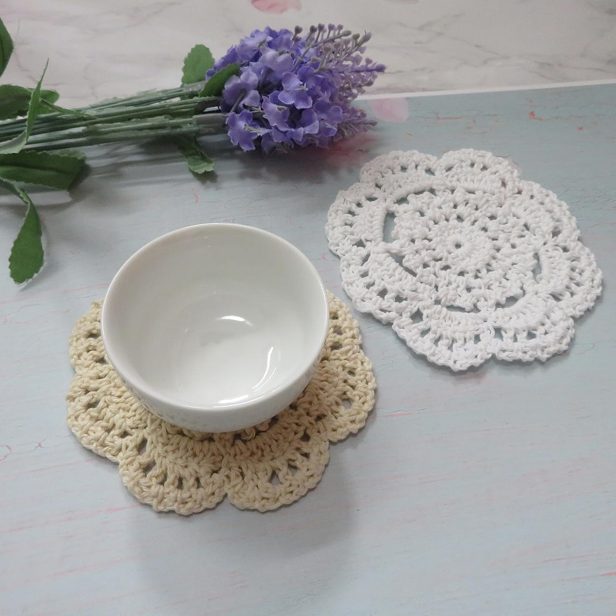 Ouyatoyu Doilies Cloth Lace Crochet Doilies Place Mats Round Handmade Cotton Placemats for Cups Coasters Glasses Small Doilies Cloth 4 Inch 12pcs