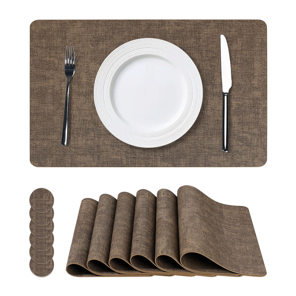 NCUE Vinyl Placemats Set of 8, 17"x12" Wipeable Place Mats with Coasters