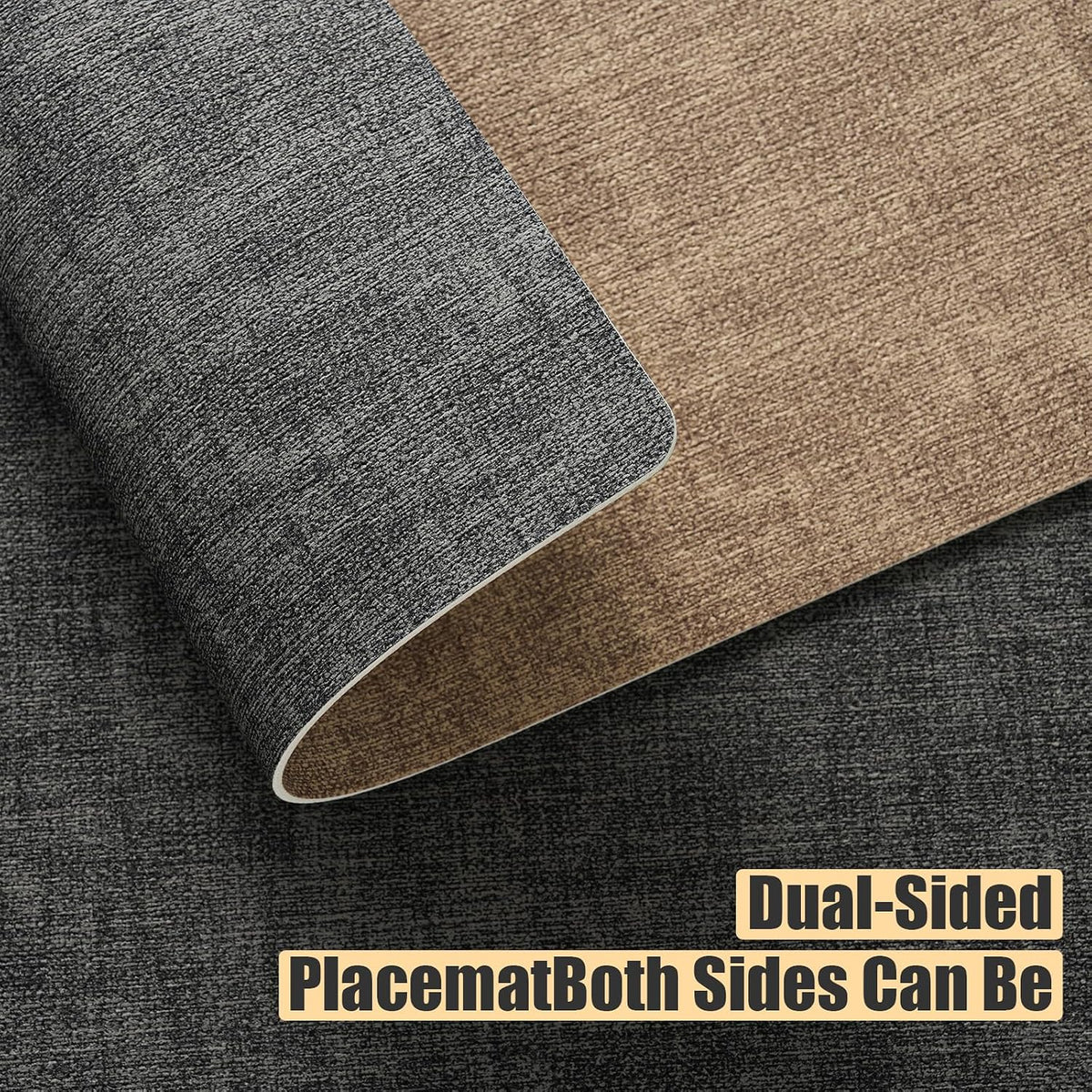 6 Placemats and 6 Coasters Set PU Leather Placemats for Dining Table – Waterproof, Heat Resistant, Easy to Clean, Non-Slip Table Mats for Kitchen, 43×30cm with 10cm Coasters, Dual-Sided Faux Leather