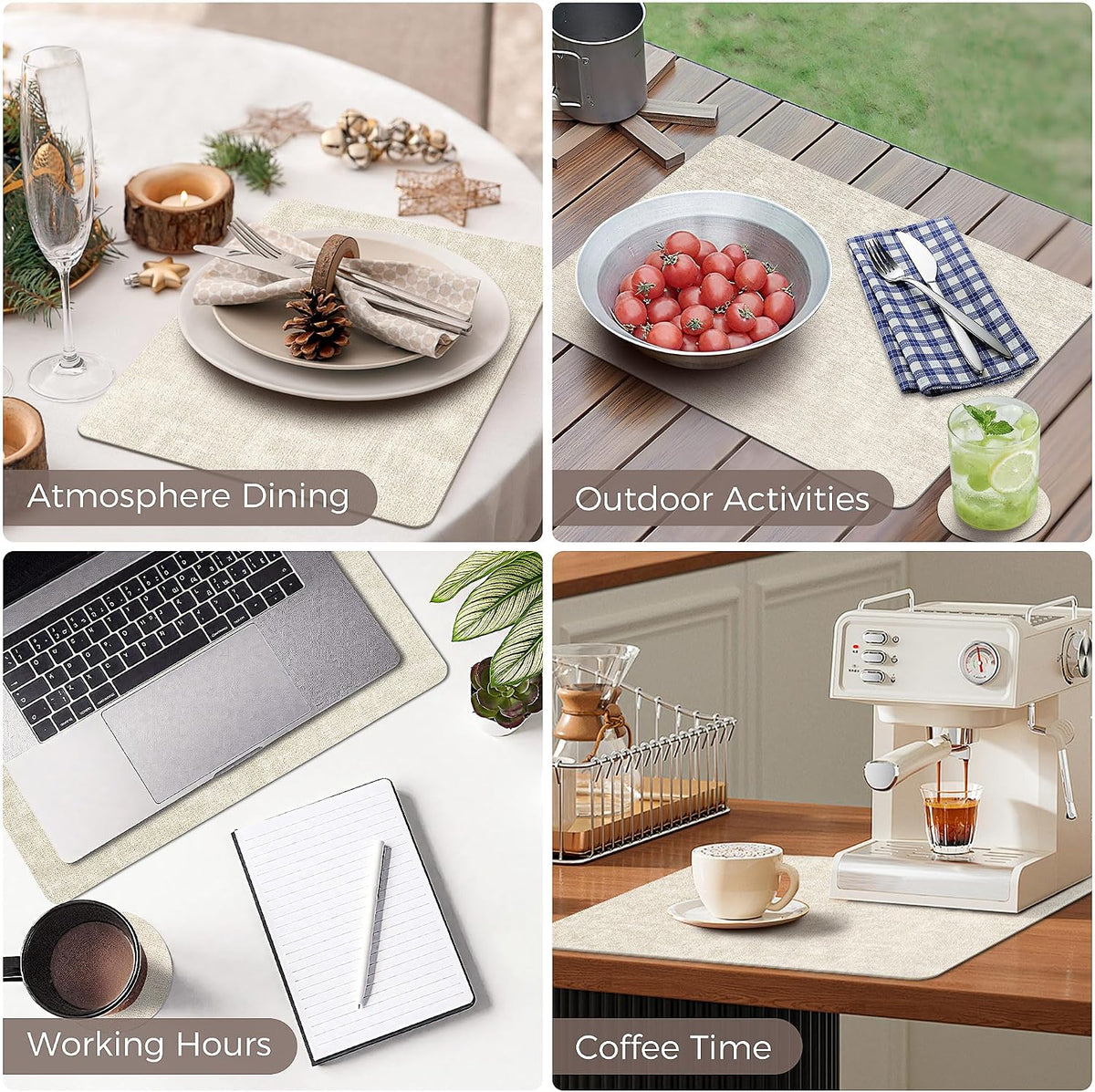 NCUE Vinyl Placemats Set of 8, 17"x12" Wipeable Place Mats with Coasters