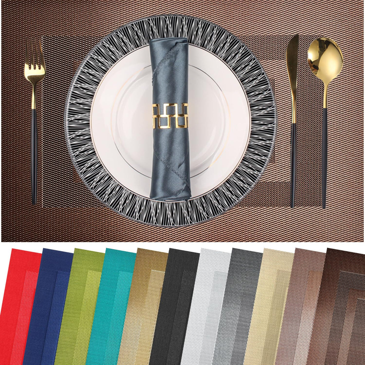 PIGCHCY Beige Placemats Set of 4 Vinyl PVC Durable Place Mats for Dining Table,Heat Resistant Non-Slip Woven Tabel Mats (18x12 inches, Beige)