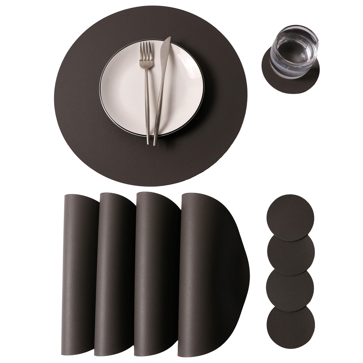 Wipeable Placemats and Coasters Leather Table Mats Waterproof Heat-Resistant Easy to Clean for Dining Table Set Kitchen Table Set of 6, Red