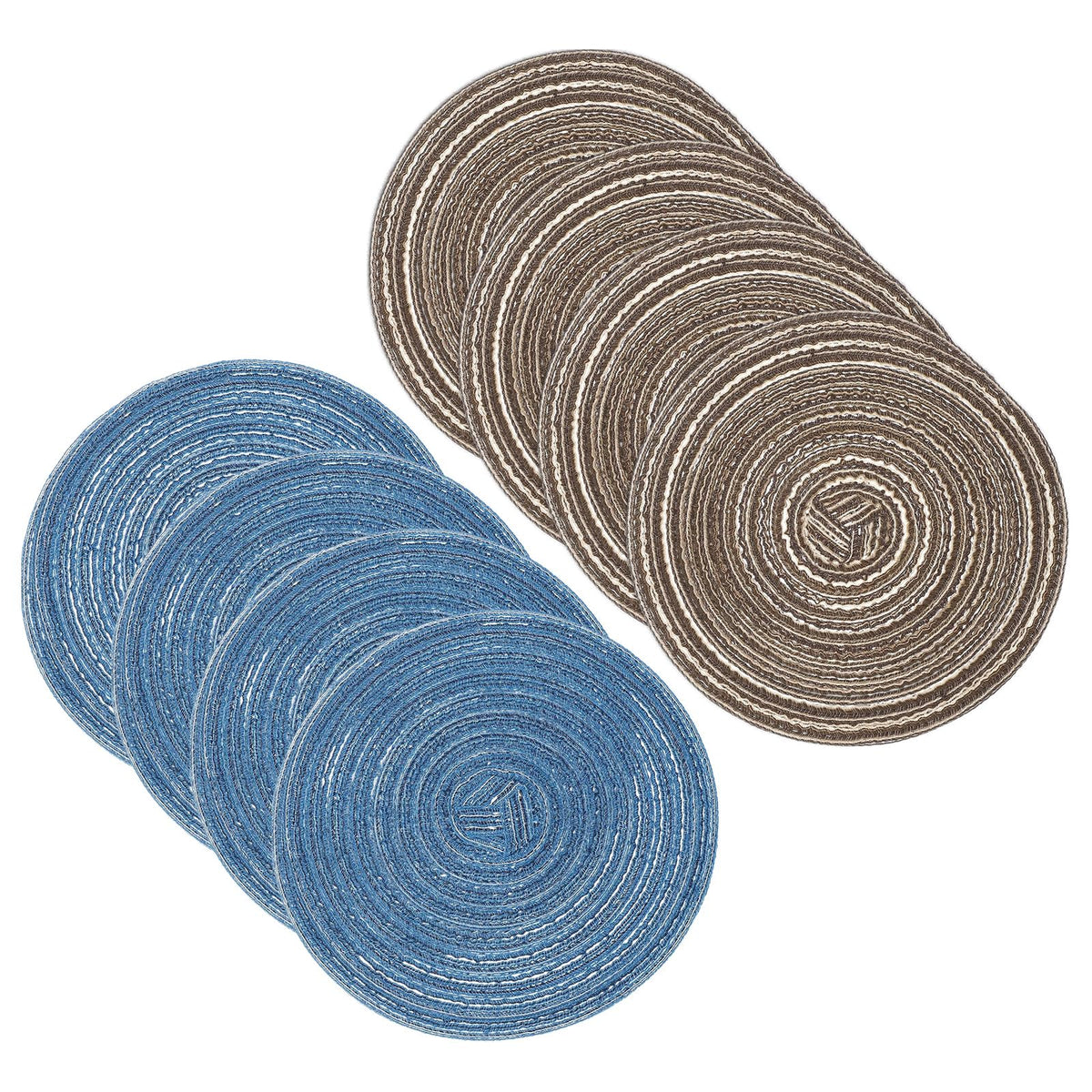 uxcell 8 Pcs Round Woven Placemats, 4.3 Inch Braided Washable Placemat Heat Resistant Decorative Place Mat for Kitchen Dining Table Countertop, Coffee/Khaki
