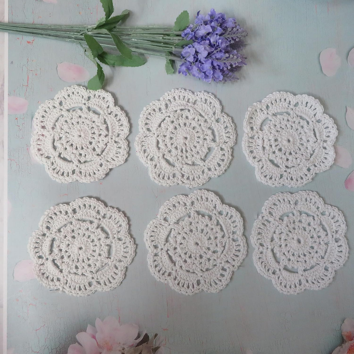 Ouyatoyu Doilies Cloth Lace Crochet Doilies Place Mats Round Handmade Cotton Placemats for Cups Coasters Glasses Small Doilies Cloth 4 Inch 12pcs
