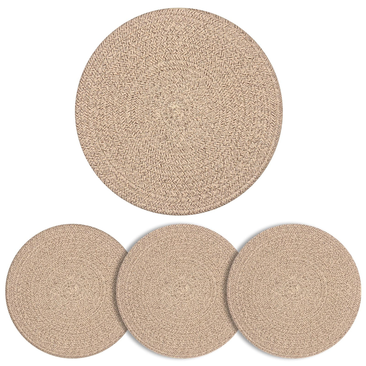 Round Woven Cotton Placemats Set of 4, Thick Braided Rope Table Mats, 13 Inches Non Slip Heat Resistant Place Mats, Farmhouse Boho Circular Hot Pads for Kitchen, Dining Table Decor (Blue 4 pcs)