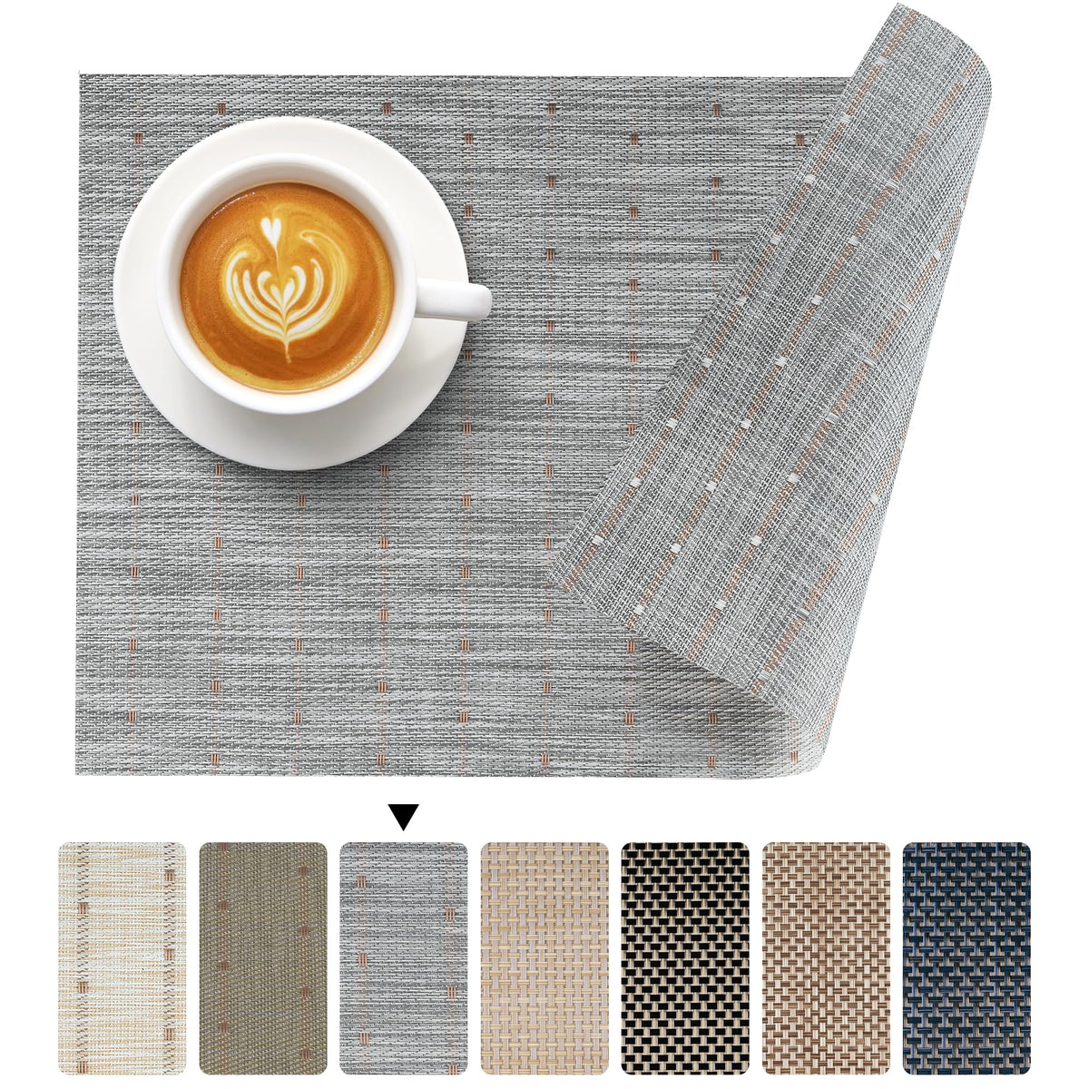 Placemats Set of 4 - Both-Side Usable Green & Gray Place Mats Durable Plastic Vinyl Woven Mats for Dining Table Deco, Heat-Resistant Table Mats Anti-Slip Wipeable (17.7 x 11.8 inch)