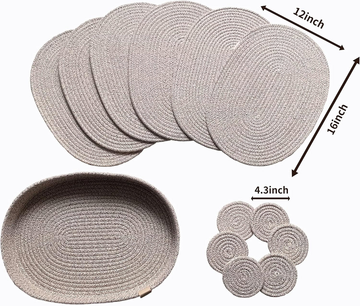 Oval Placemats Set of 6 with Coasters & Holder, Taupe Mix