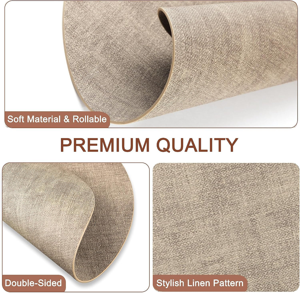 Round Faux Leather Placemats and Coasters, Set of 6, Reversible Heat Resistant Non-Slip Table Mats, Waterproof Wipeable Place Mats for Dining Table, Washable for Indoor & Outdoor (6, Light Brown)