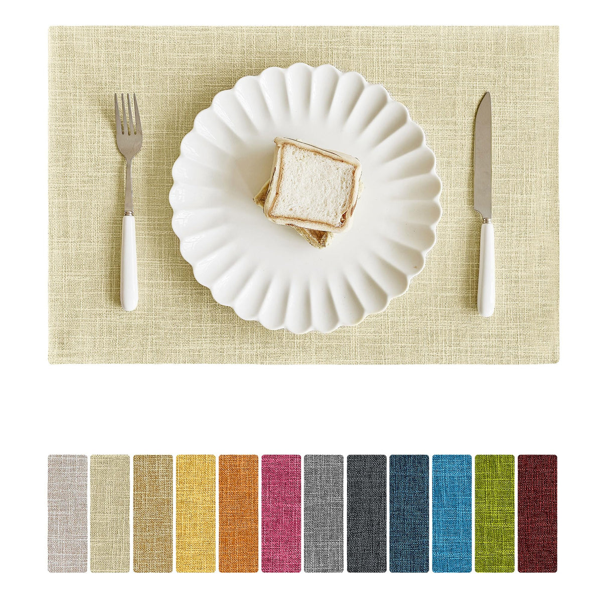Softalker Faux Linen Cloth Placemats Set of 6-12 x 18 Inch, Navy