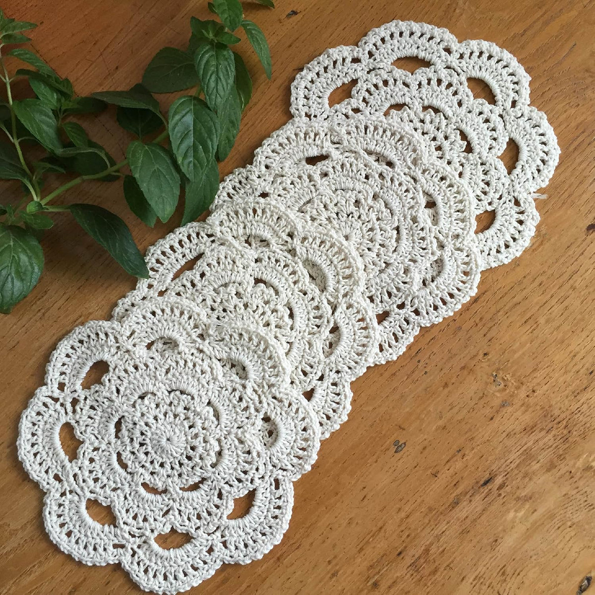 KuGuo Crochet Cotton Coasters, 6 Pack, 6 Inch Round, White