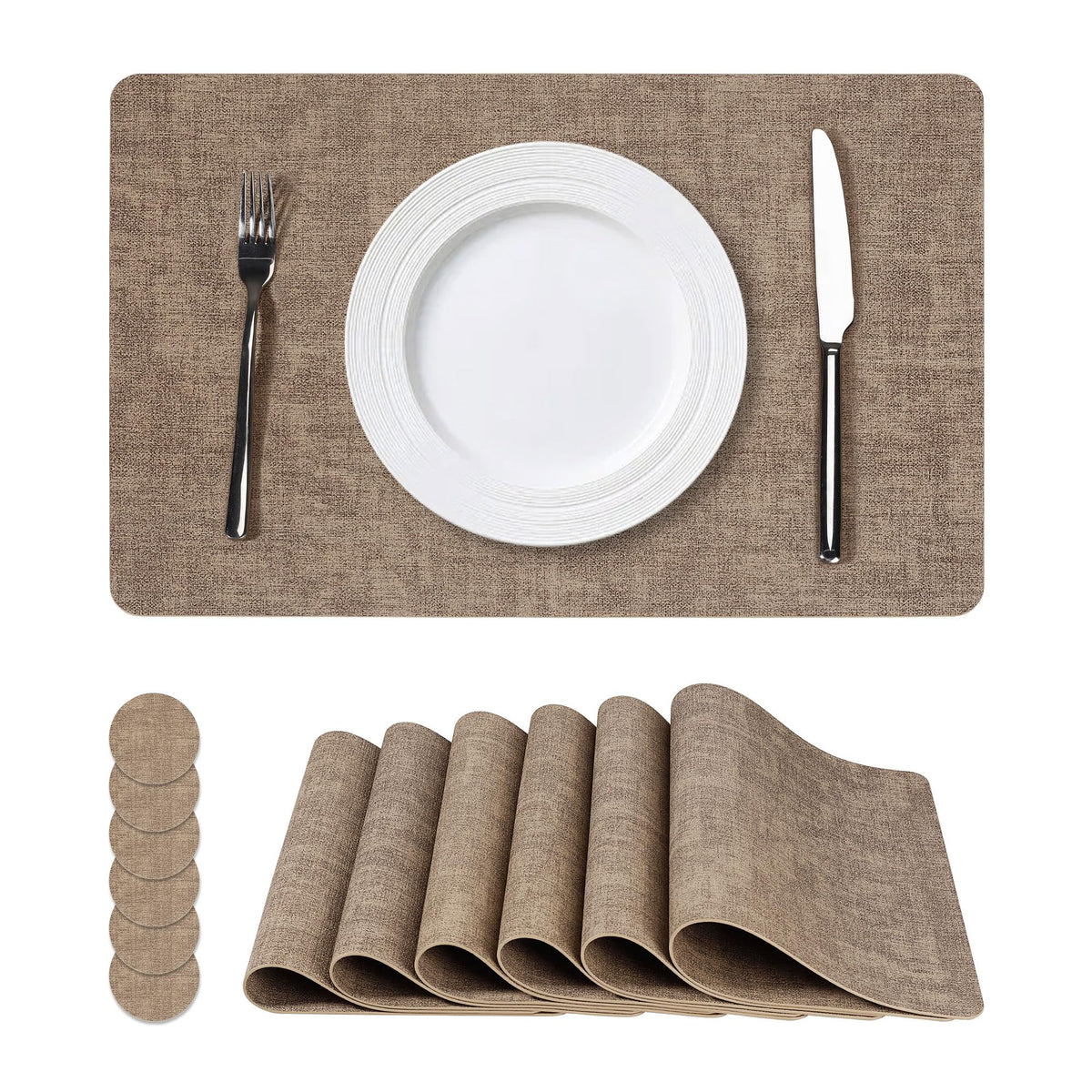 NCUE Vinyl Placemats Set of 8, 17"x12" Wipeable Place Mats with Coasters