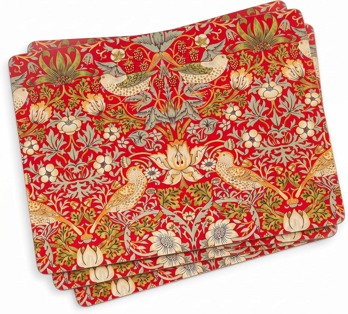 Pimpernel Morris & Co Strawberry Thief Red Placemats, Set of 4 - Heat & Stain Resistant, Cork Back Table Mats Featuring Classic Birds & Botanical Design - Minimal Tableware for Hosting
