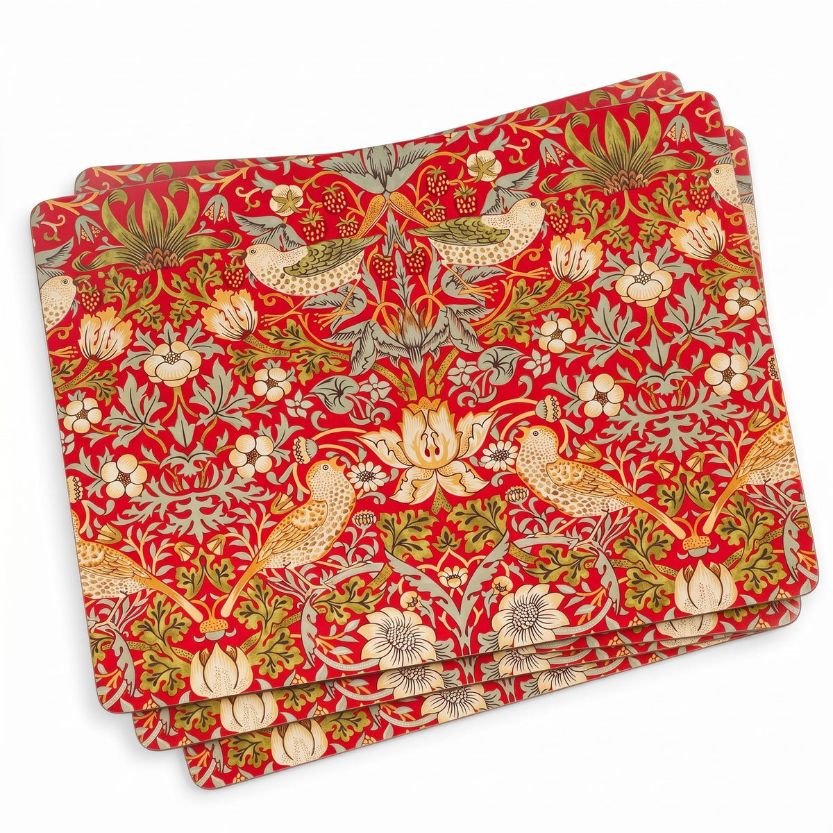 Pimpernel Morris & Co Strawberry Thief Red Placemats, Set of 4 - Heat & Stain Resistant, Cork Back Table Mats Featuring Classic Birds & Botanical Design - Minimal Tableware for Hosting
